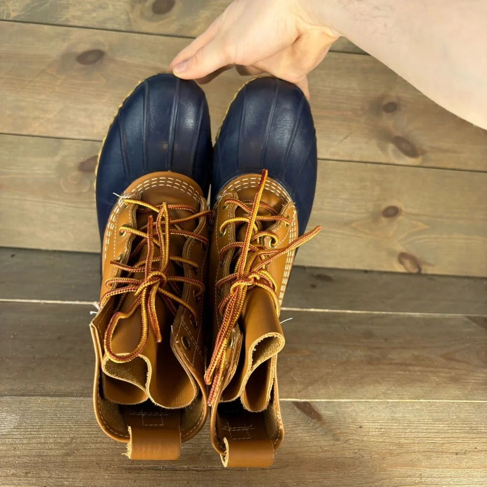 ll bean womens size 6 duck boots brown blue leather wateproof hunting shoes